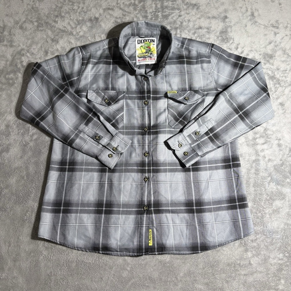Dixxon Men's Long Sleeve Flannel Button-Up Size 2XL The Slurry Crew White Black
